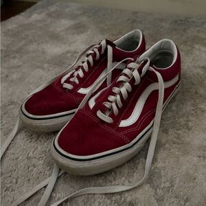 Vans Men's Burgundy and White Sneakers